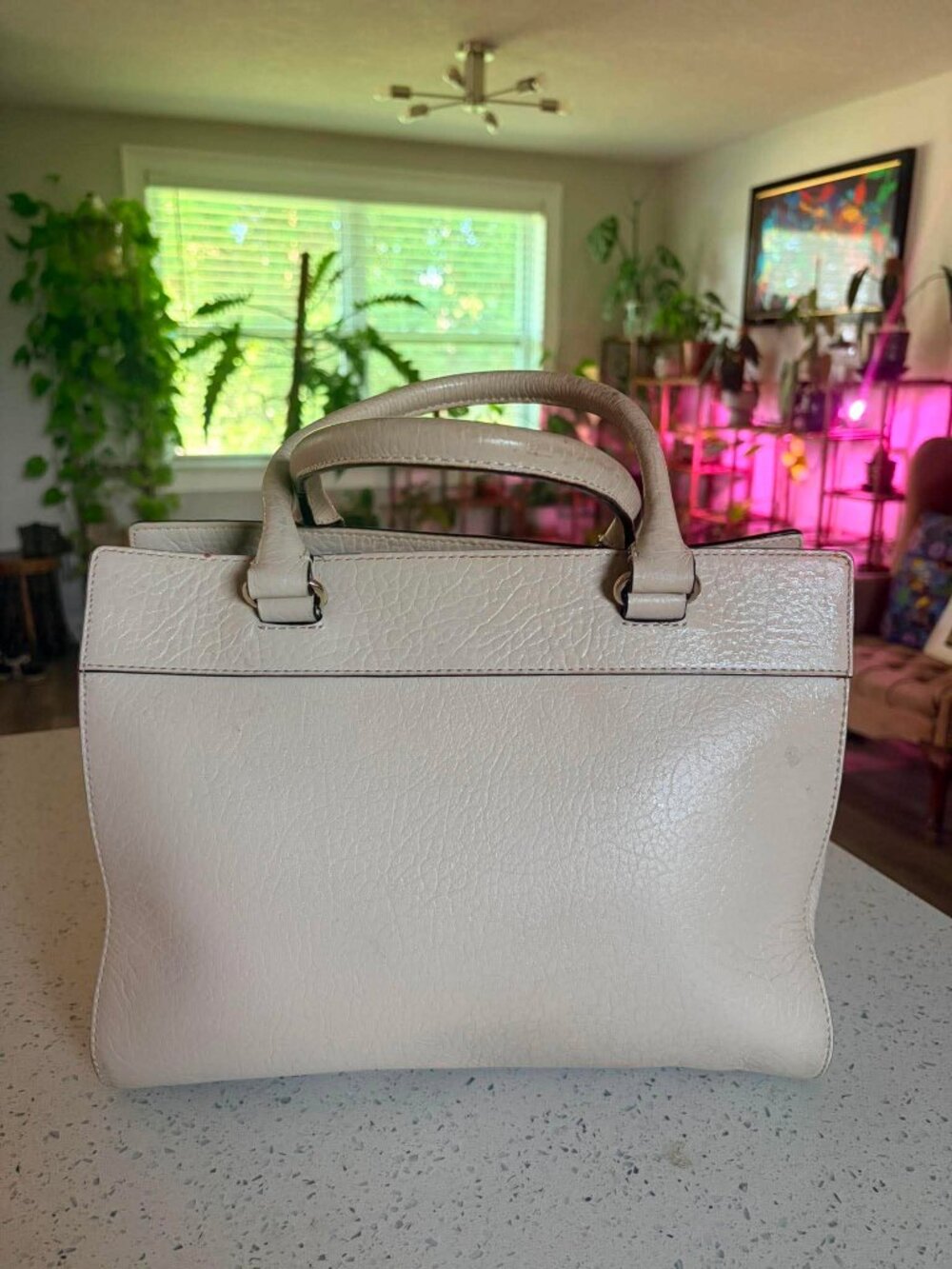 Kate Spade New York White Floral Cutout Satchel Handbag - Picture 2 of 6